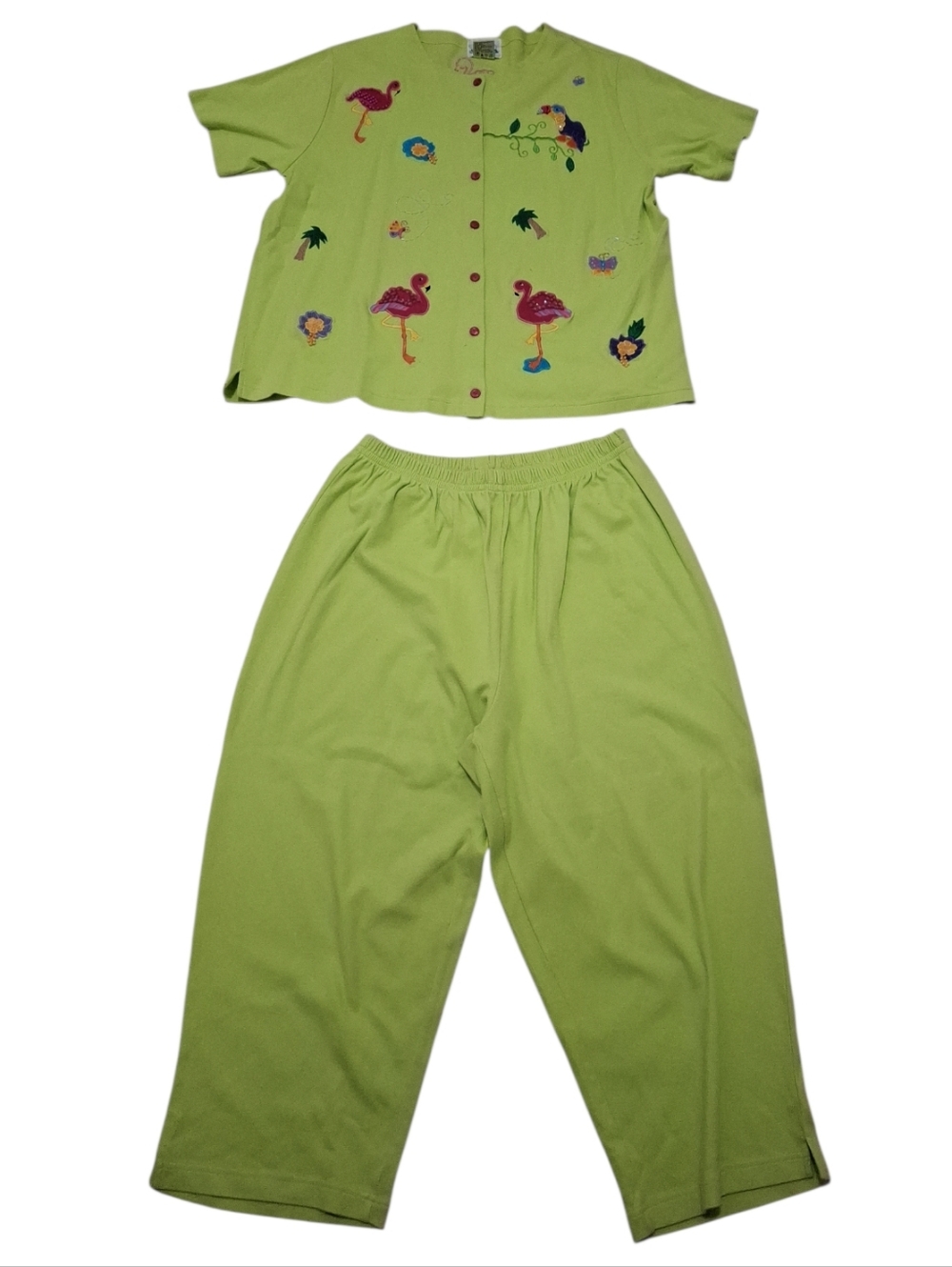 Quacker Factory Vintage Tropical Jungle Top & Capri Pants Set 1X